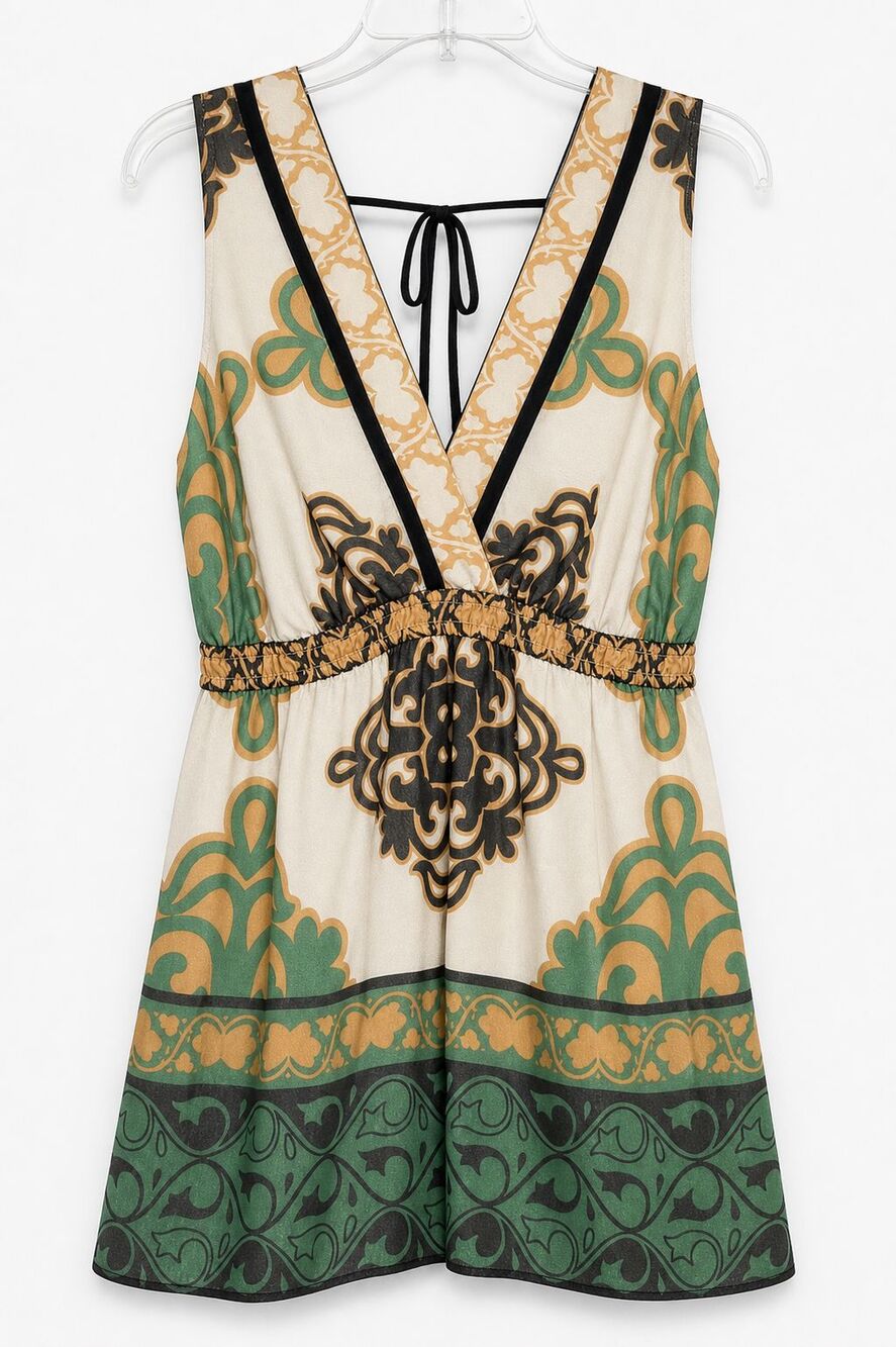 Hale Bob XS 100% Silk Sleeveless V-Neck Top Boho Geometric Print